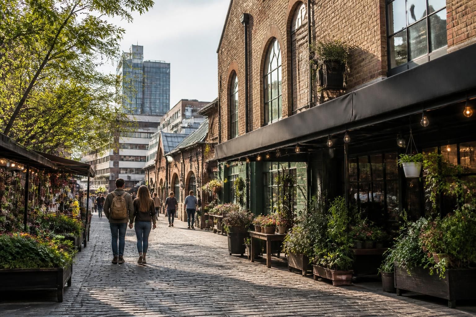 Camden streetscape with market-side character and brick buildings.