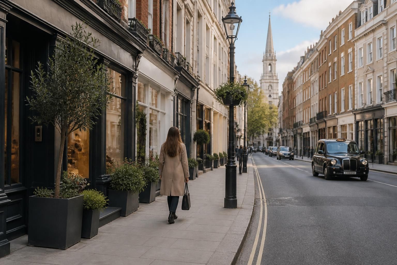 Welcoming London streetscape with classic urban architecture.